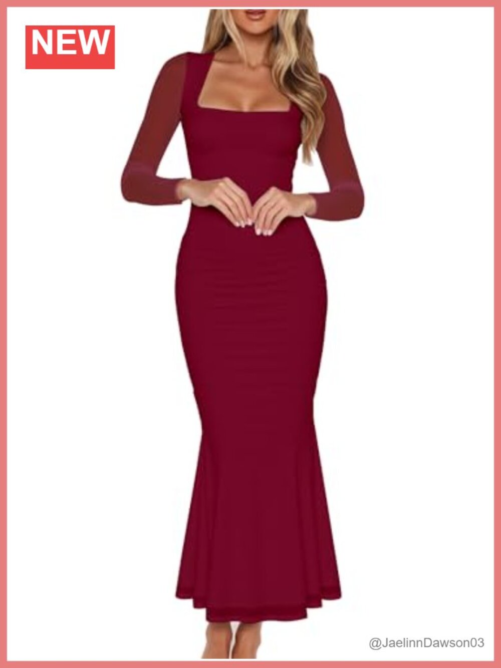 Women's Ruched Bodycon Long Sleeve Maxi Dress Square Neck Formal Party